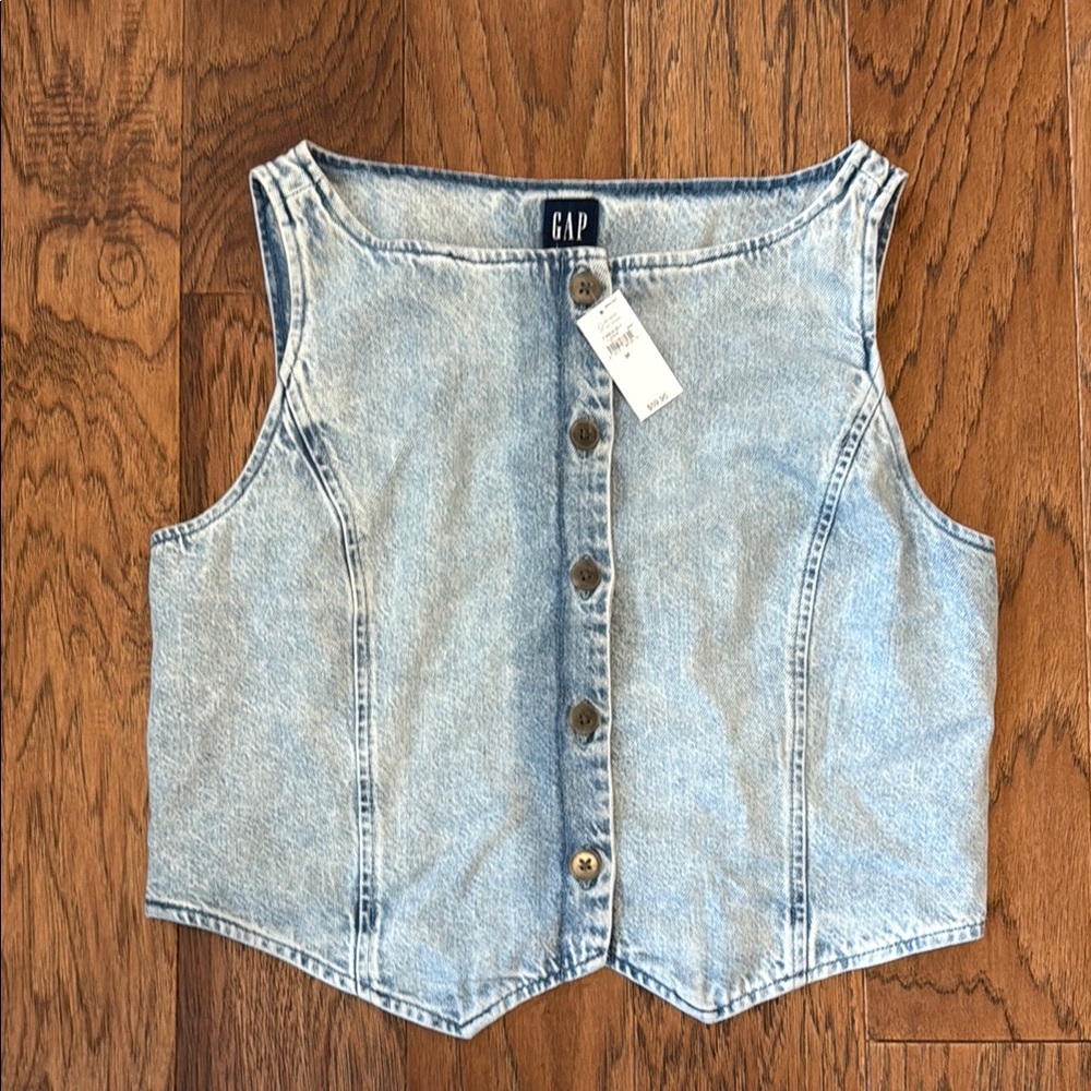 GAP Faded Blue Denim Button-Up Vest, NWT, Medium